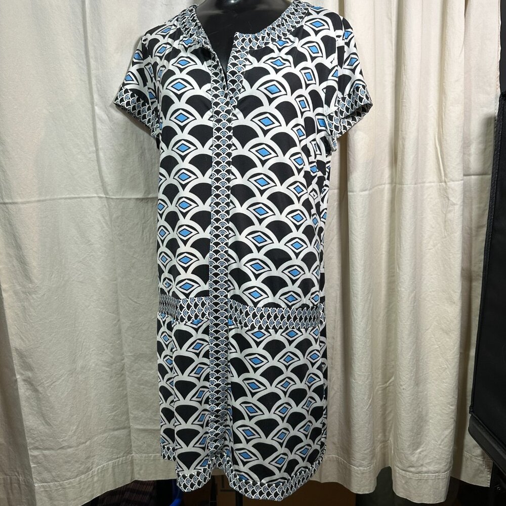 Isle by Kozan size L Dress GUC Geometric Design Blue White Sleeveless Zipup back
